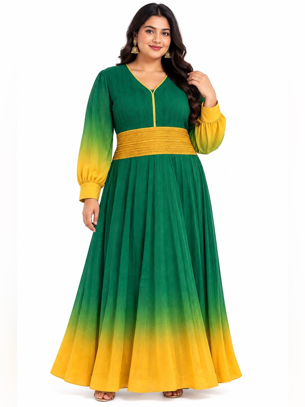 Plus-Size Green and Yellow Ombre Maxi Dress